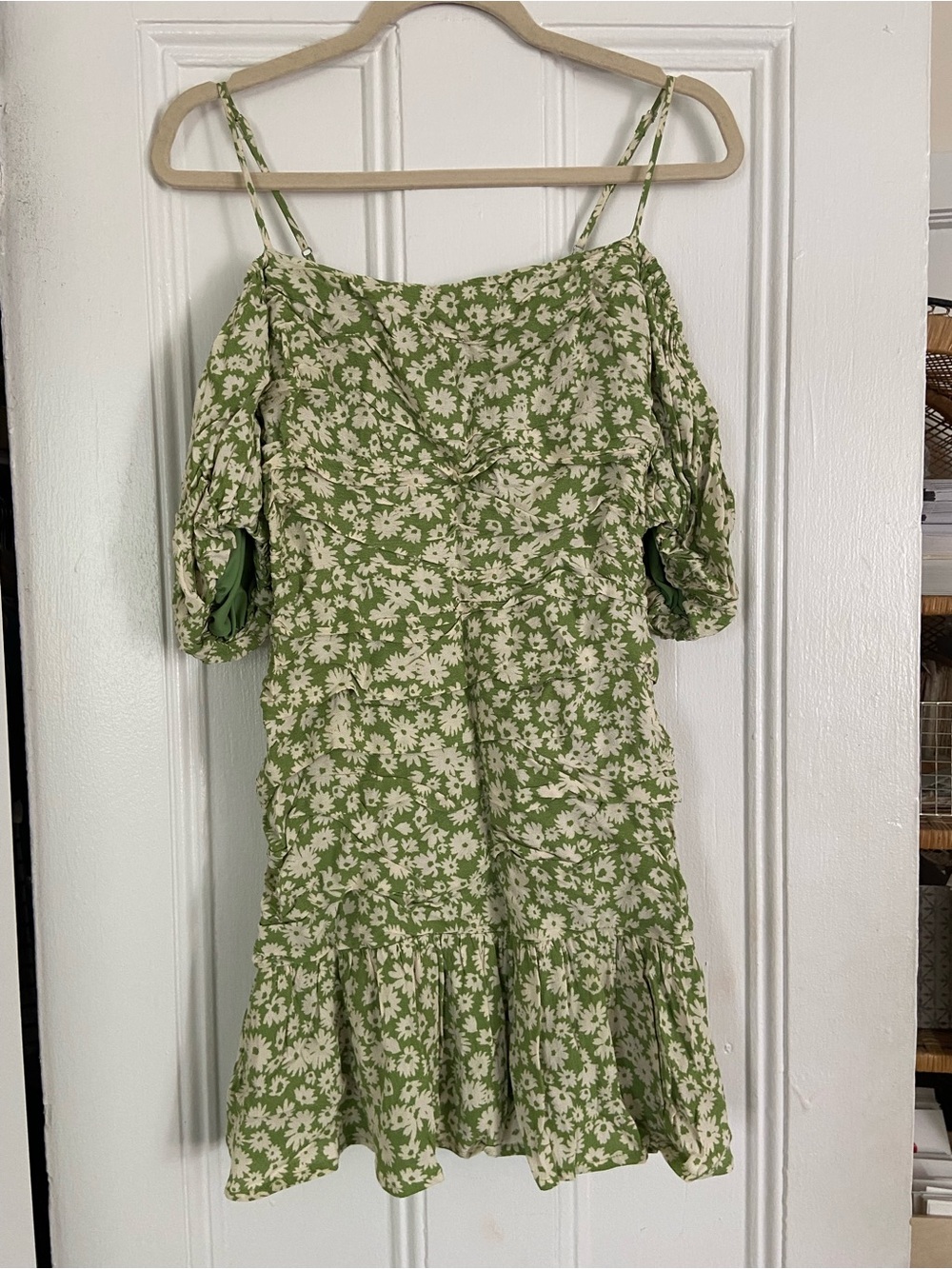 Astr Green Floral Off-Shoulder Tiered Dress